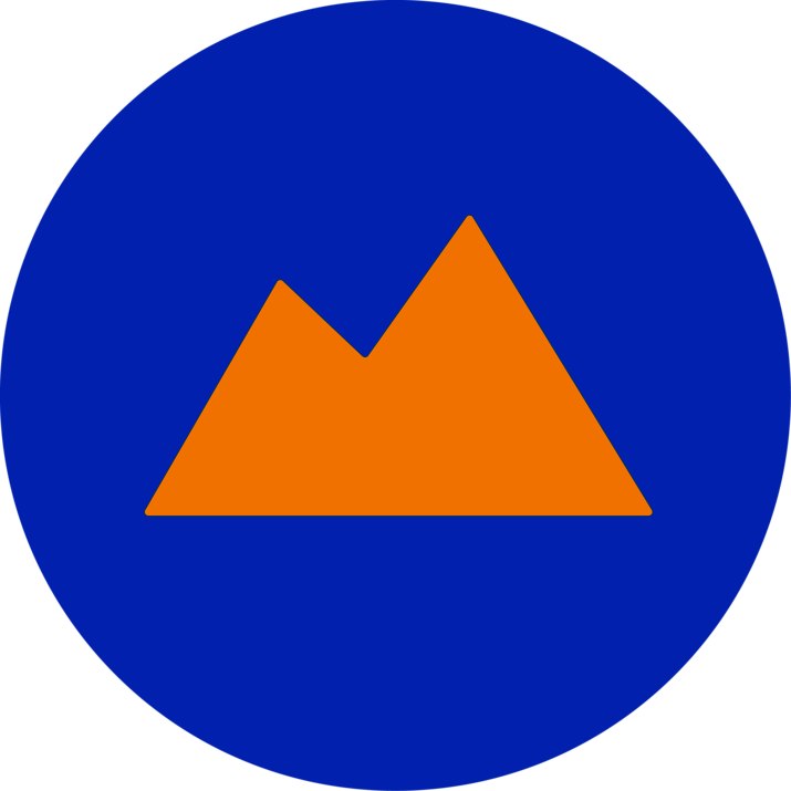 Icon eines blauen Kreises mit einem gelben Berg darin