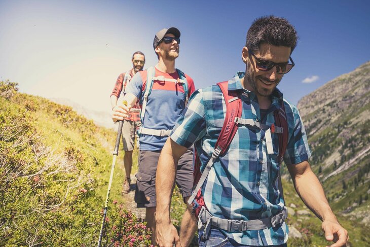 Drei Männer wandern durch die Natur